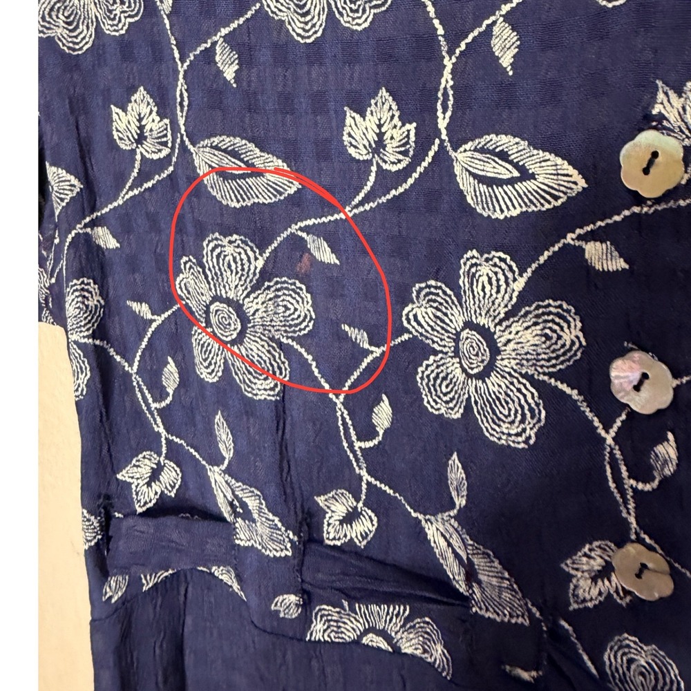Vintage SL Fashions Navy Blue Floral Embroidered Empire Waist Maxi Dress 10 USA - Picture 3 of 7